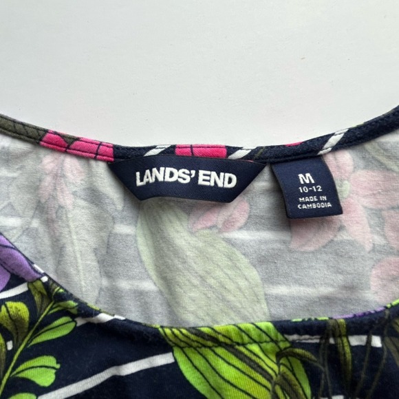 Lands' End TShirt Tie Belt‎ Dress Blue Floral Striped Cotton-blend Medium - Picture 9 of 15